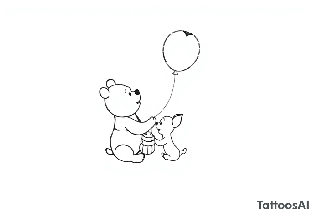 Pooh and piglet with a Ballon and honey pot tattoo idea