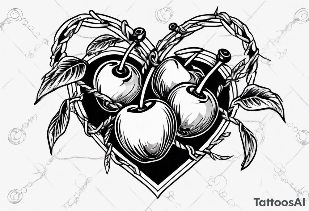 Cherries in a heart with barbed wire tattoo idea