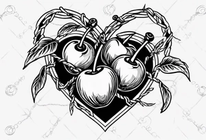 Cherries in a heart with barbed wire tattoo idea
