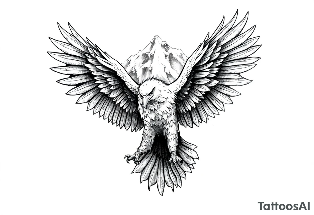 majestic eagle spreading wings against mountain peaks tattoo idea