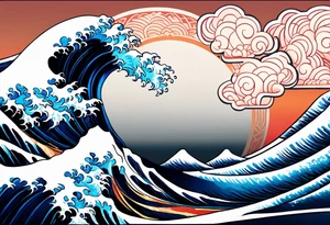 japanese wave. celtic pattern in the negative space. clouds tattoo idea