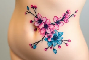 Cherry blossom flowers in an abstract design on my ribcage going all the way down to my thigh tattoo idea