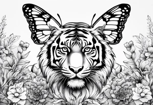 tiger, 3 buterflies, flowers tattoo idea
