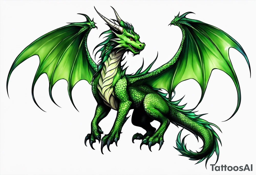Moon fairy green dragon tattoo idea