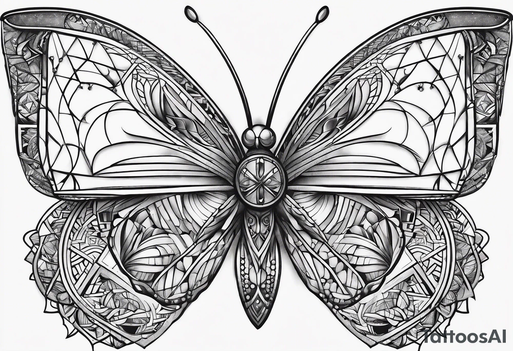 Butterfly with sacred geometry tattoo idea