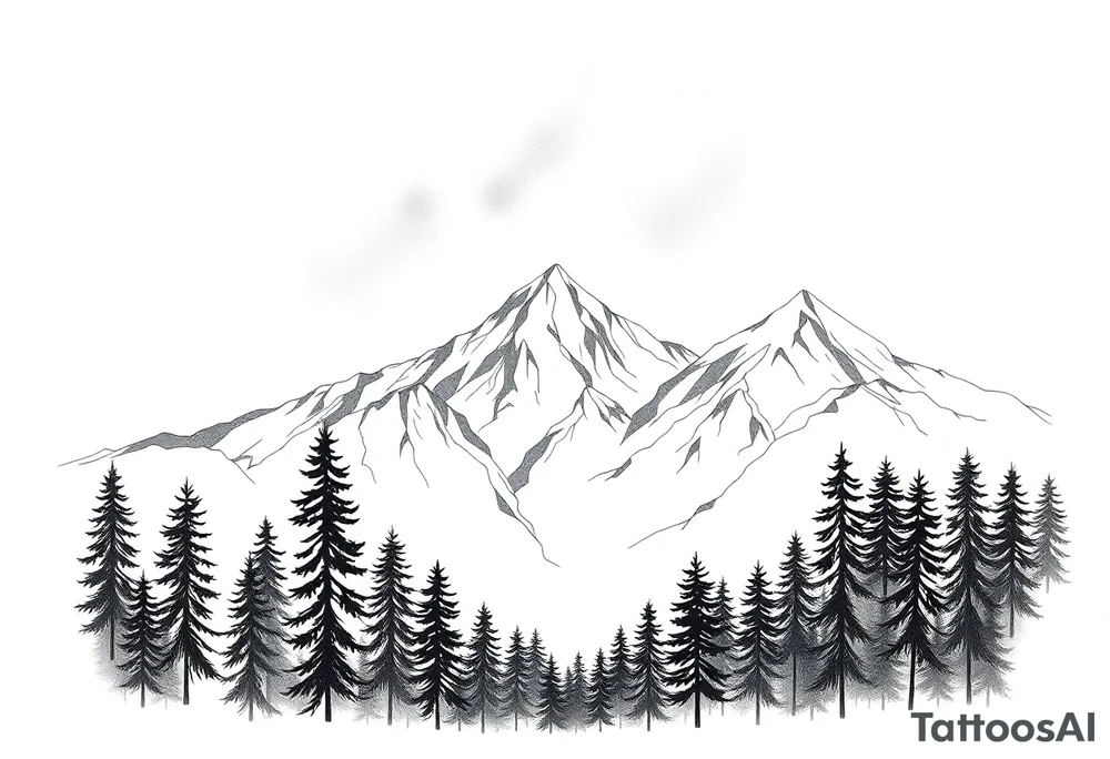 forest mountains under the northen lights tattoo idea