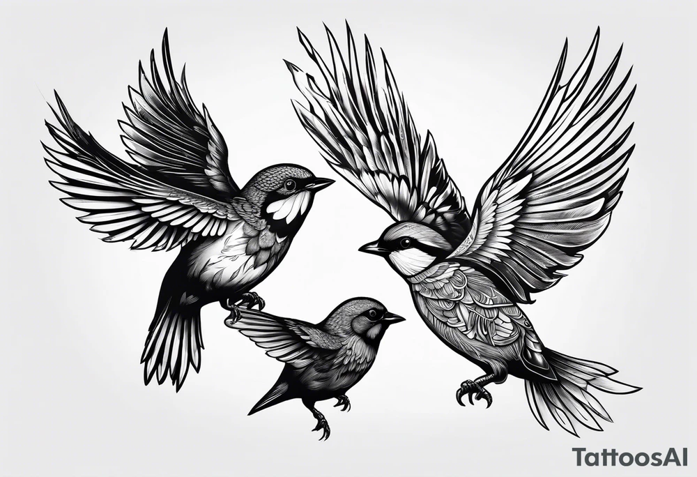 4 little birds... 2 of them are flying tattoo idea