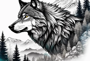wolf mountain forest tattoo idea