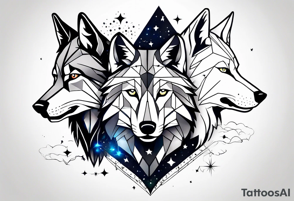 Constellation, two animal wolf, géométric tattoo idea