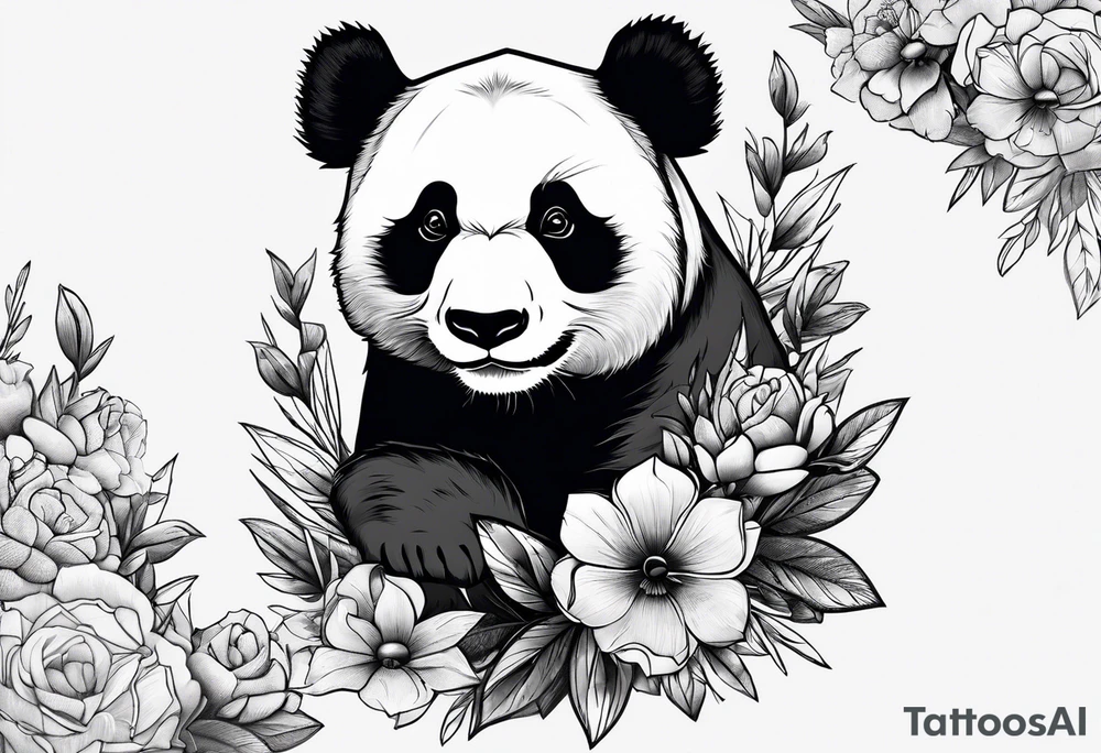 Punk Panda with flowers tattoo idea
