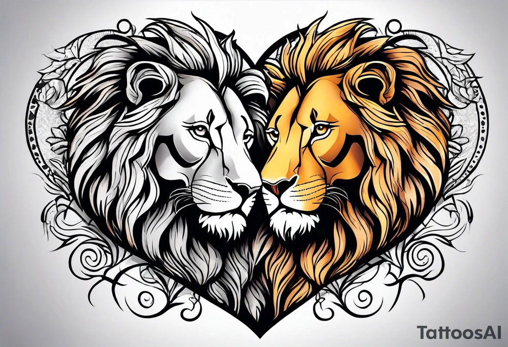 Lion and lioness forming a heart tattoo idea