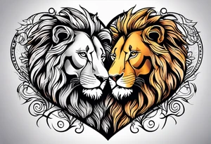 Lion and lioness forming a heart tattoo idea