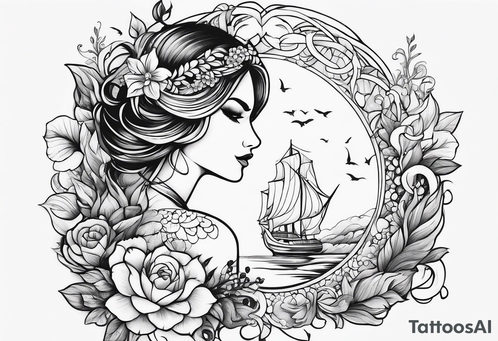 a sexy mysterious storybook siren tattoo idea