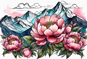 Mountains and peonies tattoo idea