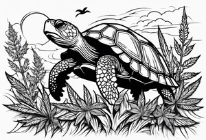 Turtle in marijuana field tattoo idea