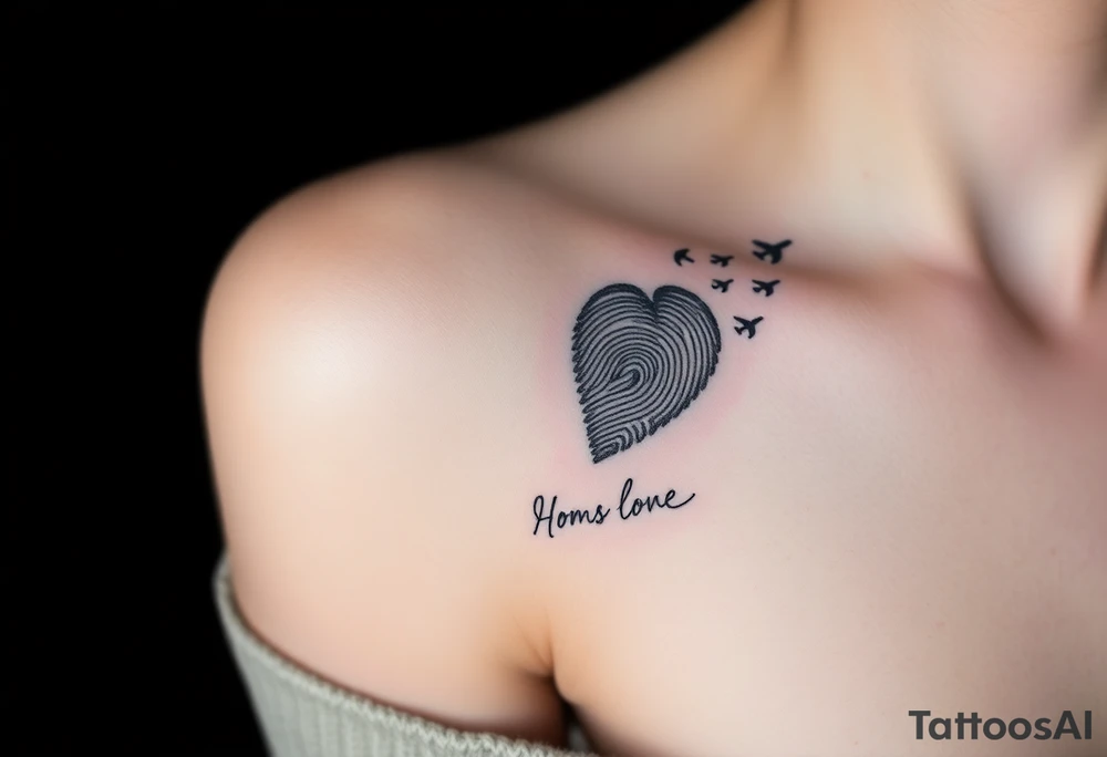 Two fingerprints merged into a heart shape, with the top right edge breaking away into small planes flying into the sky.

Place a signature Beneath the heart in the loved one’s handwriting. tattoo idea