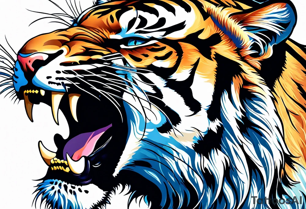 big cat roaring, no mane tattoo idea