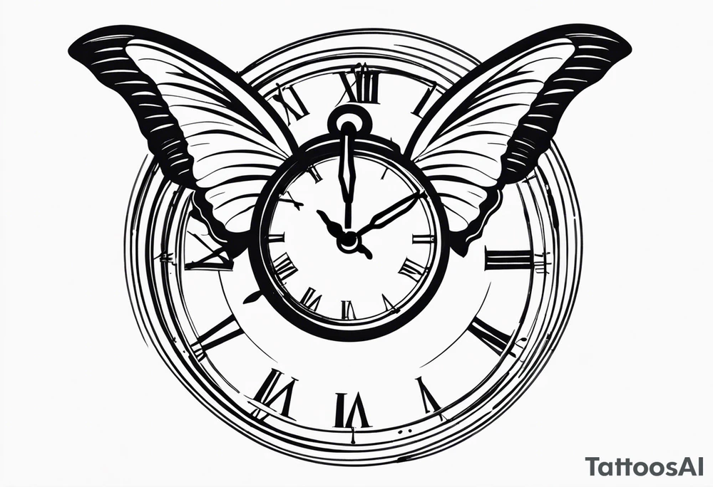 Butterfly flying around a clock. tattoo idea