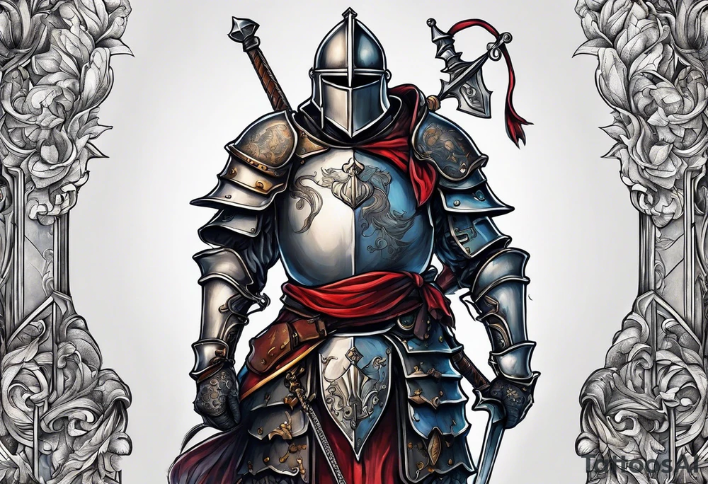 a beggar half suited in knights armor tattoo idea