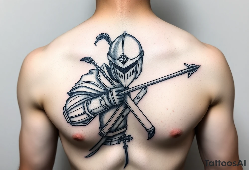 chest japan theme knight with bow and arrow tattoo idea