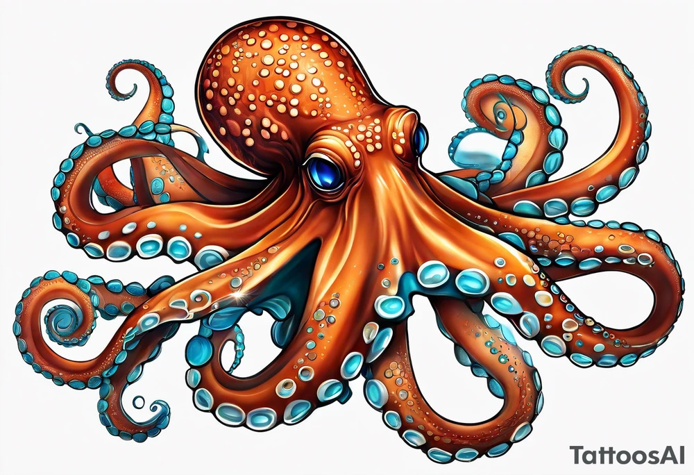 Orange and red Octopus with blue and teal suckers tattoo idea