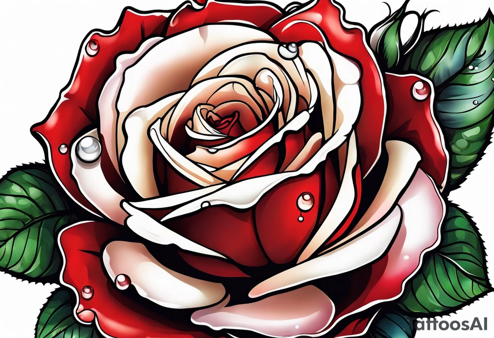 Red rose with a pearls dangling tattoo idea