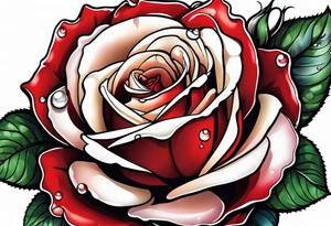Red rose with a pearls dangling tattoo idea