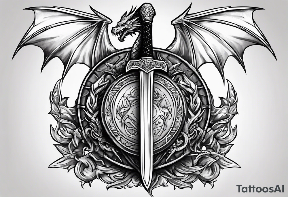Valhalla sword shield dragon axe tattoo idea