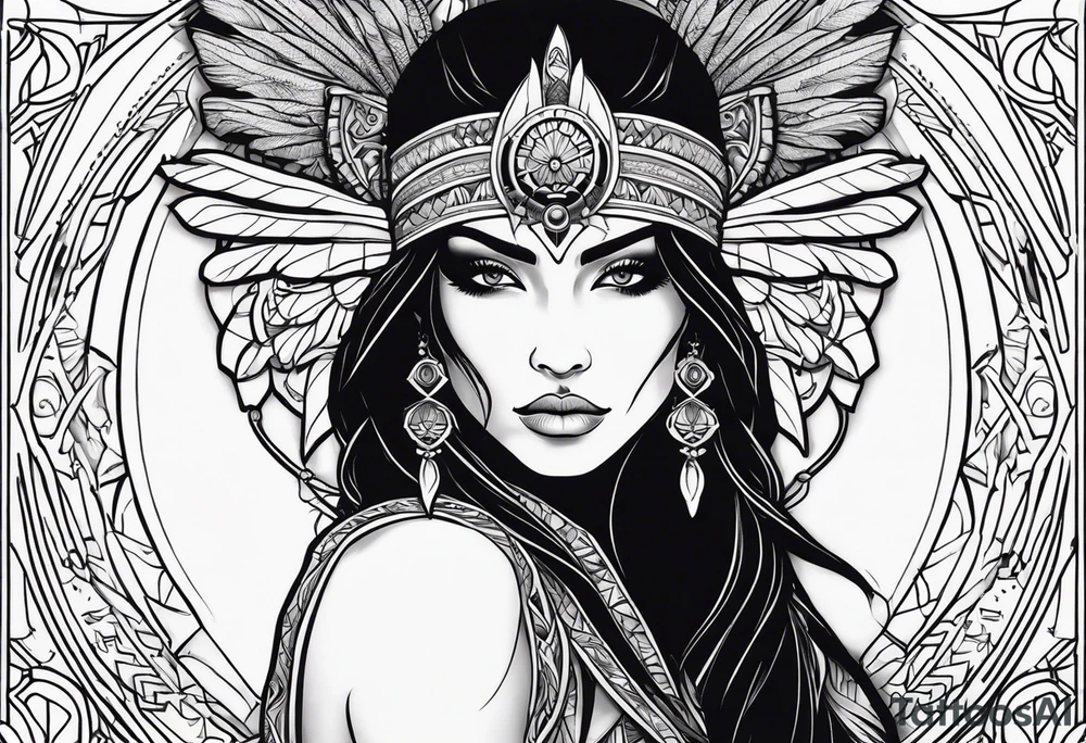 valkrye, kali, pirate, goddess, native american, lotus, zen, left side face, chest, wing tattoo idea