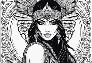 valkrye, kali, pirate, goddess, native american, lotus, zen, left side face, chest, wing tattoo idea
