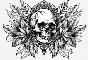 Skull and bones with leafs forearm tattoo idea