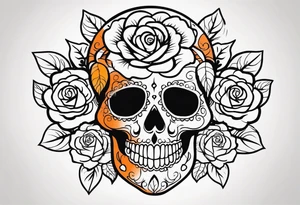 Sugar skull with roses that are orange and black tattoo idea