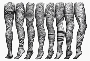 Mix match geometric full leg sleeve male tattoo idea