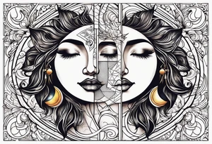 sun and the moon, the overlap
the sun has a woman's half 
face, and the moon, a man's face half making a single face tattoo idea