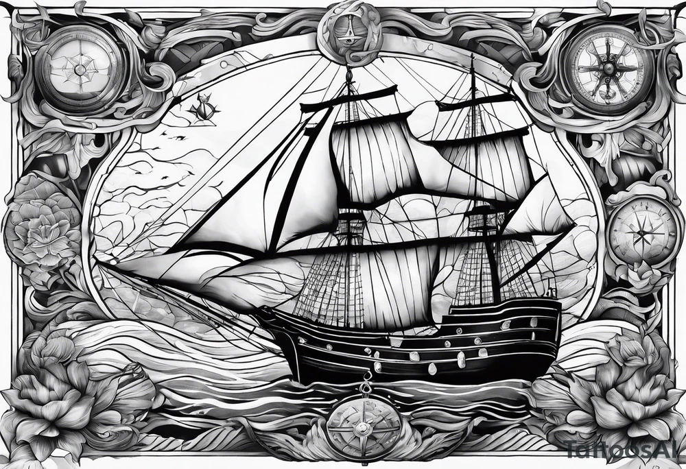 nautical map for an arm sleeve tattoo idea