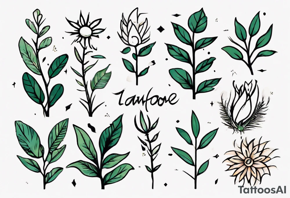 Word ‘power’ on top of plants tattoo idea