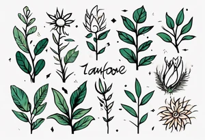 Word ‘power’ on top of plants tattoo idea