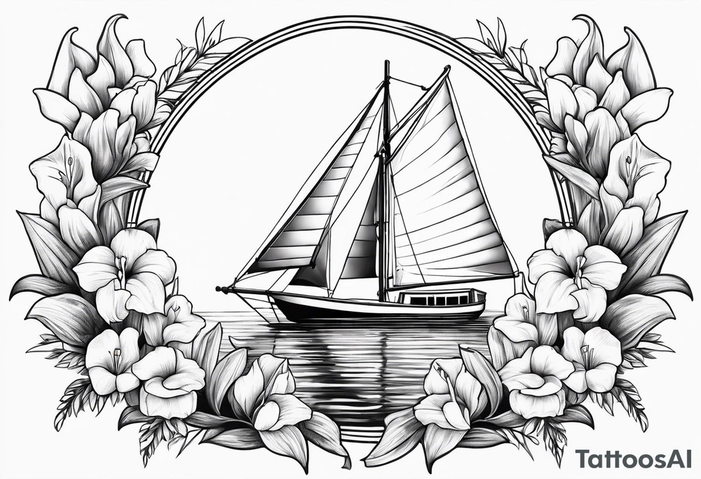 sailboat with Snapdragon gladiolus flowers tattoo idea