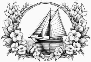 sailboat with Snapdragon gladiolus flowers tattoo idea