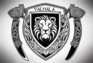 Valhalla sword shield lion 
 axe tattoo idea
