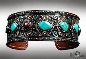 Leather Tooled Cuff Western with turquoise Jewls a stock tag with G/L on it and the words "I do not and will not fear tomorrow because I feel as though today has been enough. tattoo idea