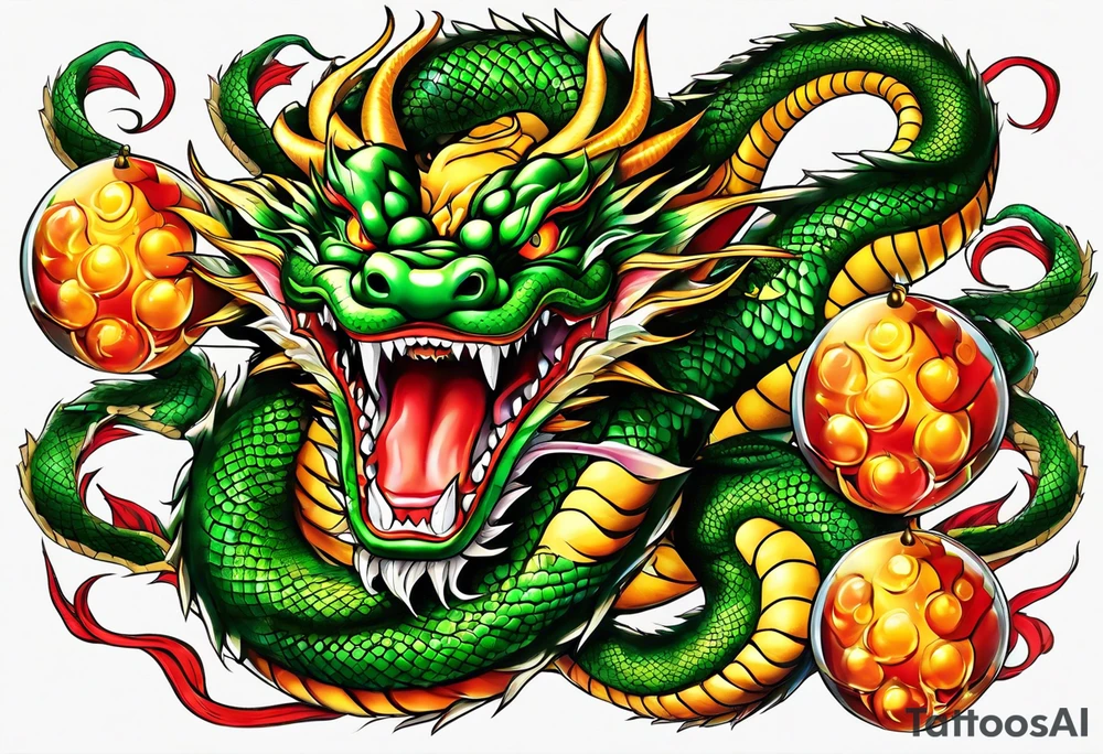 shenron wrapped around all 7 dragon balls tattoo idea