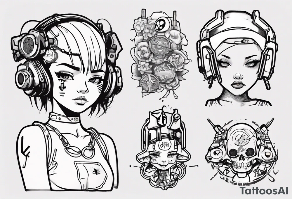 Cute cyberpunk girl tattoo idea