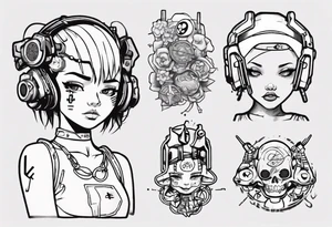 Cute cyberpunk girl tattoo idea