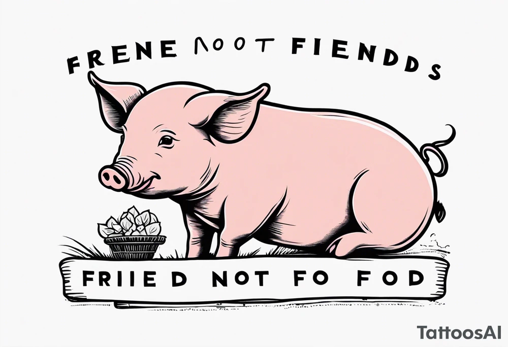 simple drawing of piglet or pig with text: "Friends. Not Food" included tattoo idea