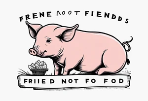 simple drawing of piglet or pig with text: "Friends. Not Food" included tattoo idea