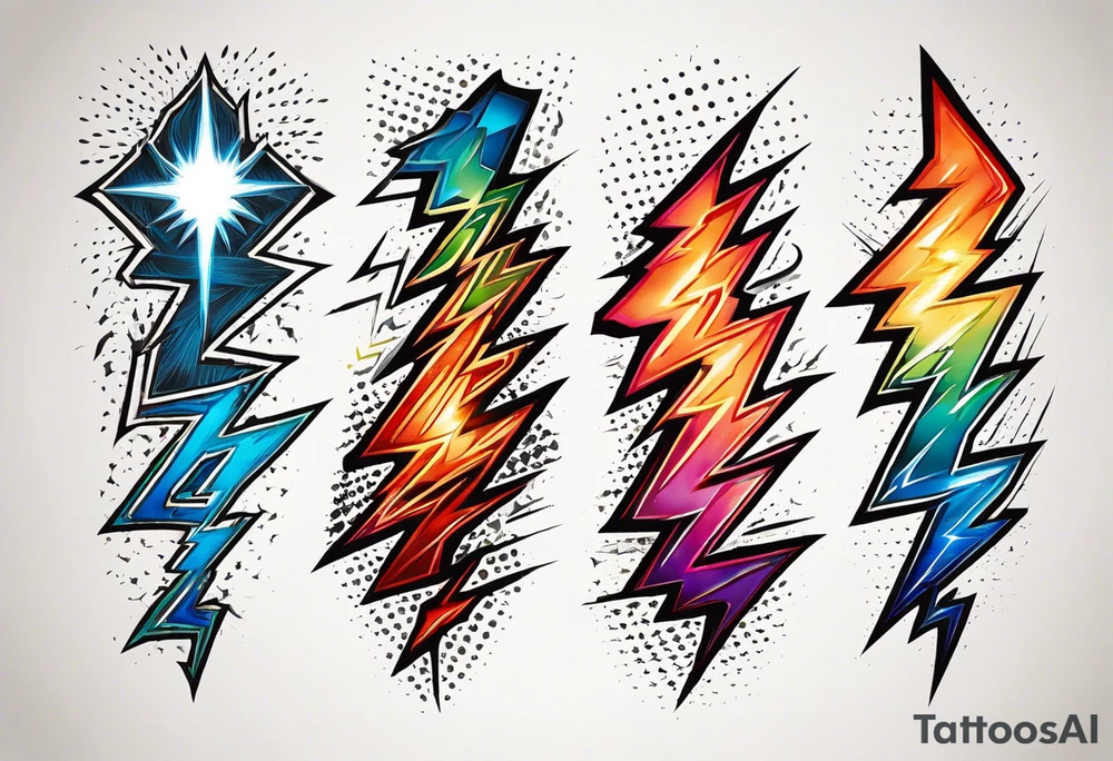 five lightning strikes in a row. The first and fourth are coloured and the rest not tattoo idea