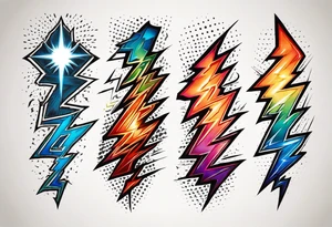 five lightning strikes in a row. The first and fourth are coloured and the rest not tattoo idea
