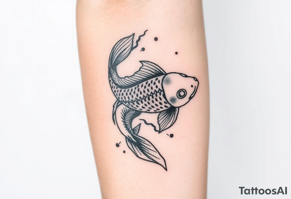 traditional koi fish swimming upstream through turbulent waves tattoo idea