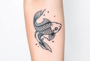 traditional koi fish swimming upstream through turbulent waves tattoo idea